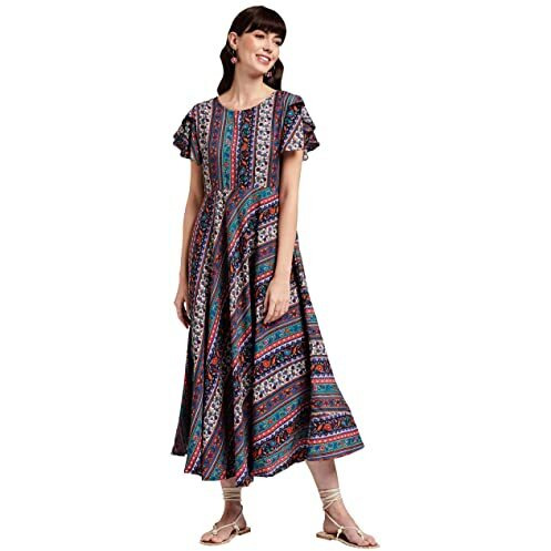Oomph Women's Crepe A-Line Maxi Dress - Multi Multicolour