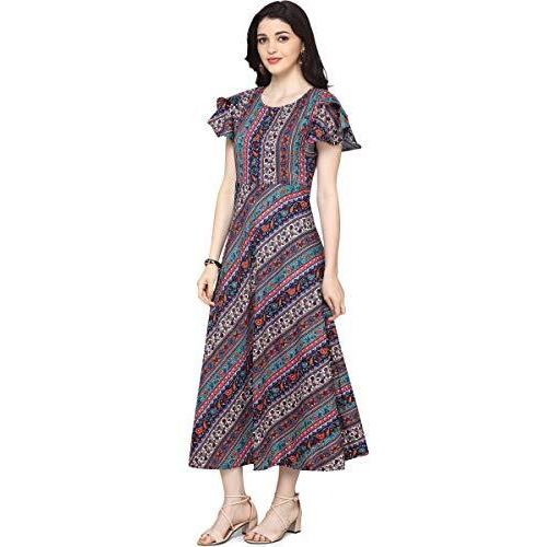 Oomph Women's Crepe A-Line Maxi Dress - Multi Multicolour