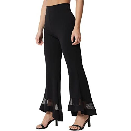 Kotty Women Regular Length Jet Black Solid Trousers(Jet Black,28)