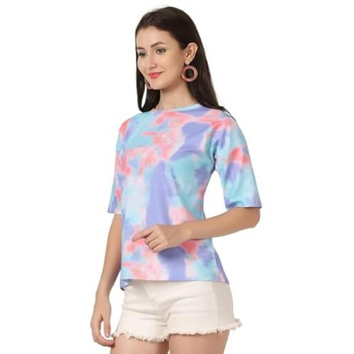 Dhruvi Trendz Women's Rayon Casual Regular Top (Dt-W1554) Sky Blue-Purple M