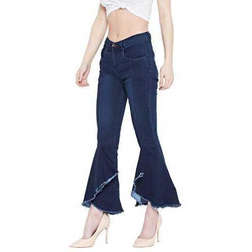 Nifty Women's Denim Stretchable High Rise Flared Jeans (Jean_1422_Bsc_32_Carbon_Blue_32)