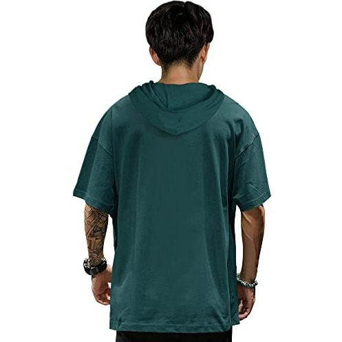 Eyebogler Men's Trendy Hooded Neck Half Sleeves Loose Fit Colorblocked T-Shirt