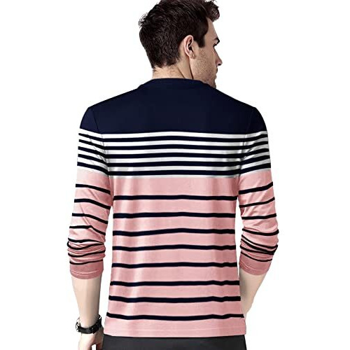 Eyebogler Men's Trendy Full Sleeves Round Neck Regular Fit Striped T-Shirt