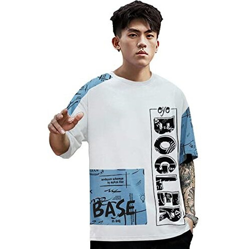 Eyebogler Men's Trendy Round Neck Half Sleeves Loose Fit Typography Printed T-Shirt