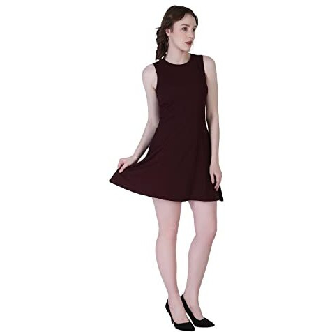 Leriya Fashion Women's Ribbed Sleeveless A-Line Western Dresses | Plain Short Dress | Indo Western Dress For Women. (X-Large, Marron)