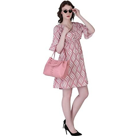 Dhruvi Trendz Womens Rayon Women Western Dresses Regular Fit Dt-Wd1067 (Dt-Wd1068_Peach_L)
