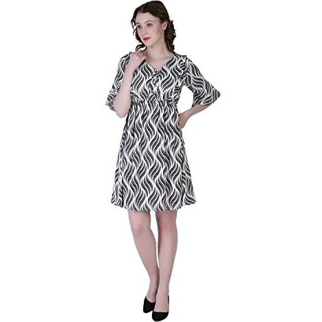 Dhruvi Trendz Womens Rayon Women Western Dresses Regular Fit Dt-Wd1067 (Dt-Wd1070_White_L)