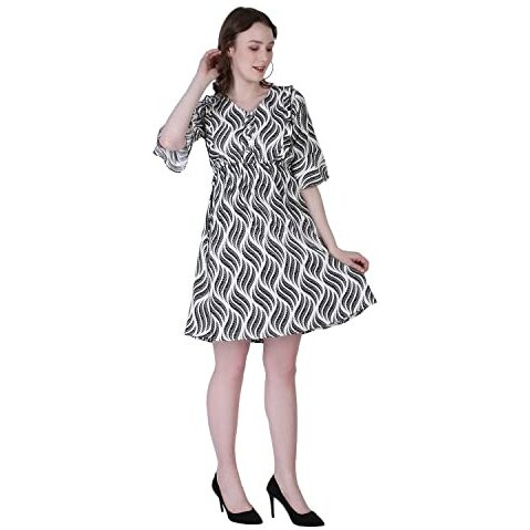 Dhruvi Trendz Womens Rayon Women Western Dresses Regular Fit Dt-Wd1067 (Dt-Wd1070_White_L)