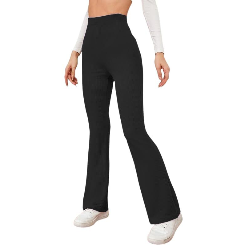 Leriya Fashion Women's Western Ribbed Stretchable Trousers For Women || Casual Wear Jogging Wear || Sweatpants || Lightweight Wear. (Medium, Black)