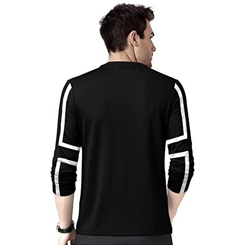 Eyebogler Mens Round Neck Full Sleeves Regular Fit Printed T-Shirt Black White