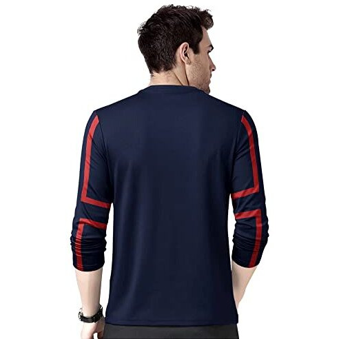 Eyebogler Mens Round Neck Full Sleeves Regular Fit Printed T-Shirt Navy Red