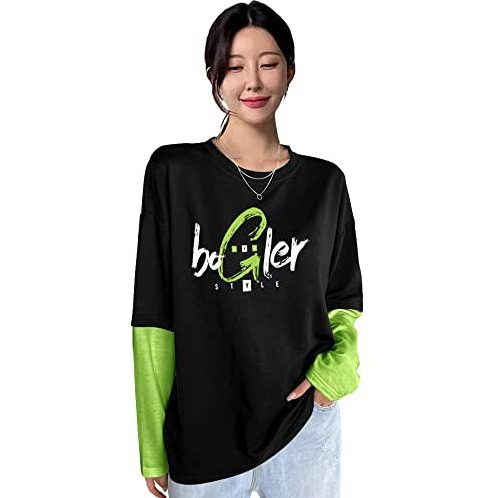 Eyebogler Womens Loose Fit Round Neck Full Sleeves Printed T-Shirt