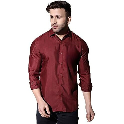 Dhruvi Trendz Mens Cotton Blend Men's Casual Shirt Regular Fit Western (Dt-Ms-6019_Red_L)