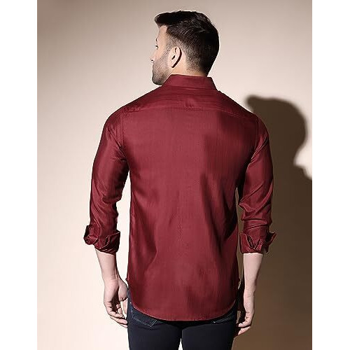 Dhruvi Trendz Mens Cotton Blend Men's Casual Shirt Regular Fit Western (Dt-Ms-6019_Red_L)