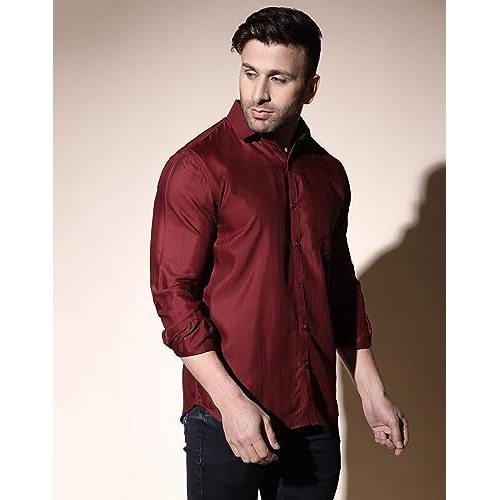 Dhruvi Trendz Mens Cotton Blend Men's Casual Shirt Regular Fit Western (Dt-Ms-6019_Red_L)