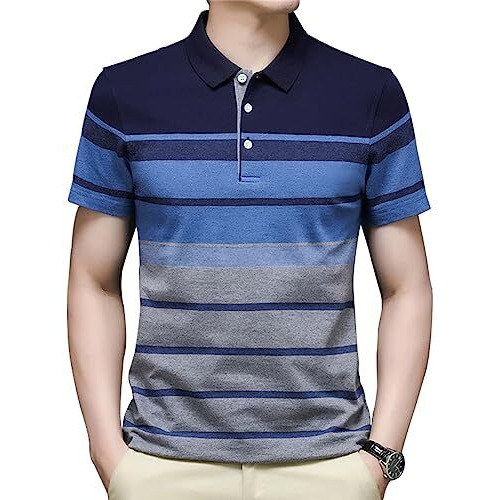 Eyebogler Men's Designer Half Sleeves Polo Neck Striped T-Shirt Blue