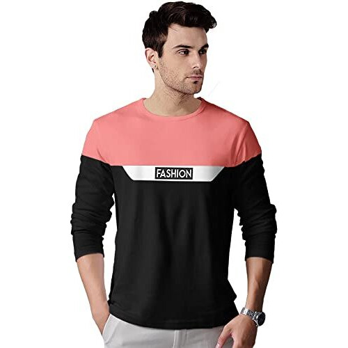Eyebogler Men's Trendy Round Neck Full Sleeves Colourblocked T-Shirt