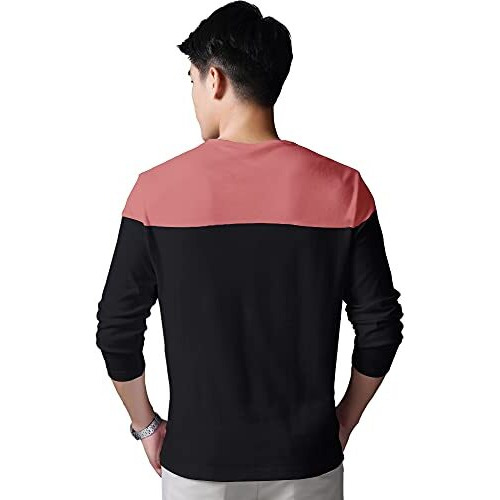 Eyebogler Men's Trendy Round Neck Full Sleeves Colourblocked T-Shirt