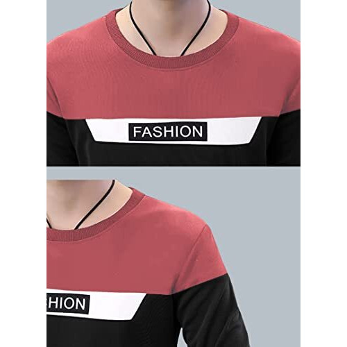 Eyebogler Men's Trendy Round Neck Full Sleeves Colourblocked T-Shirt