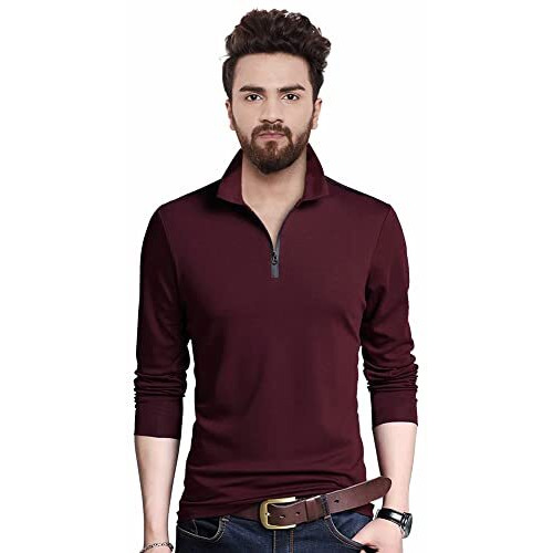 Eyebogler Men's Trendy Polo Neck Full Sleeves Solid T-Shirt