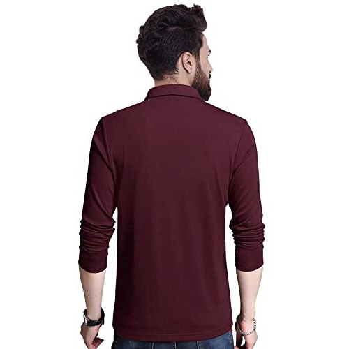 Eyebogler Men's Trendy Polo Neck Full Sleeves Solid T-Shirt
