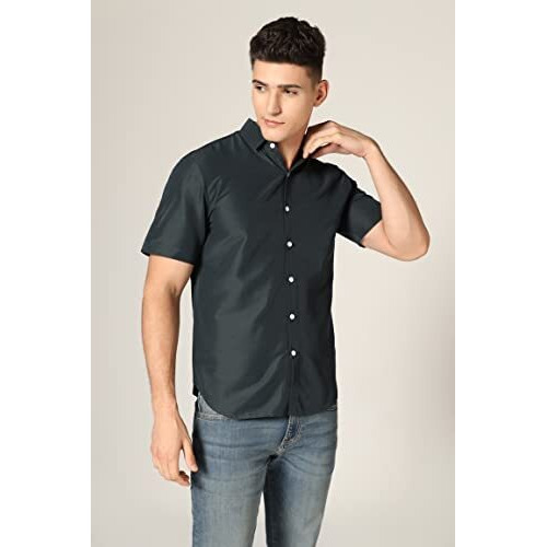 Leriya Fashion Mens Cotton Blend Man Formal Shirt Regular Fit Western (Lf-Ms-6058_Dark Green_S)