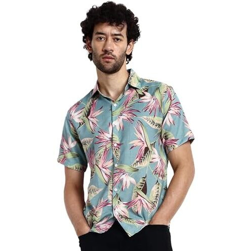 Dhruvi Trendz Mens Rayon Men's Casual Shirt Regular Fit Western (Dt-Ms-6047_Green_L)