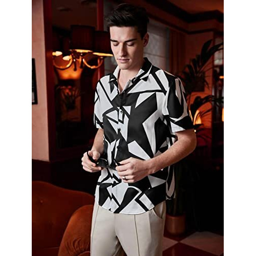 Leriya Fashion Shirt For Men || Rayon Abstract Printed Men's Shirt || Short Sleeves Hawaiian Beach Shirt || Perfect For Camp || Summer Wear Shirt For Boys || Gift For Men (Small, Black) Lf-Ms-6073