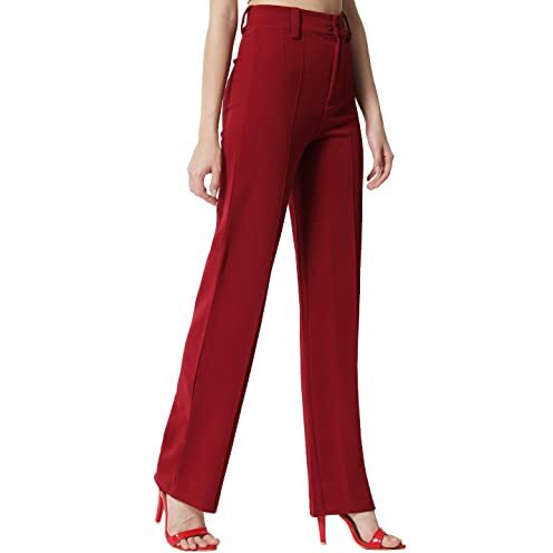 Kotty Womens Solid Polyester Blend Cherry Maroon Trousers (Cherry Maroon,34)