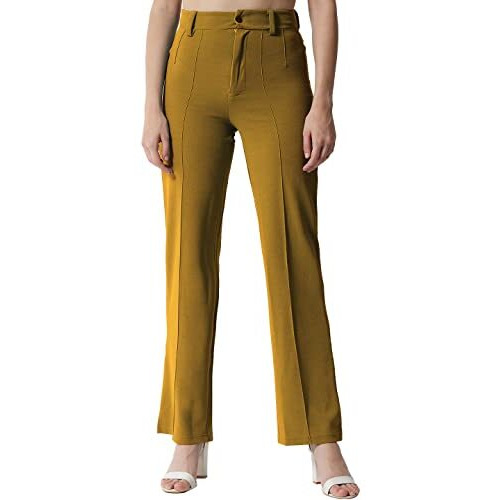 Kotty Women Solid Polyester Blend Dijon Brown Trouser (Dijon Brown,34)