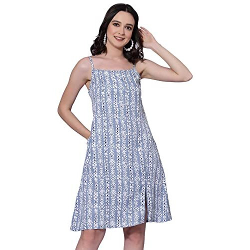 Oomph Women's Western & Fusion Wear Dresses For Women, Blue - Md664