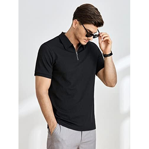 Leriya Fashion Men's Polo-Neck With Zip Closure Type T-Shirt || Half Sleeves Casual T-Shirt For Men || Ragular Wear Classic T-Shirt || Men's Regular Fit Polo-Neck T-Shirt.(Black-Xl) Lf-Mt-1015