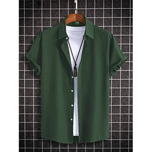 Dhruvi Trendz Men's Regular Fit Rayon Casual Shirt (Dt-Ms-6085-Xxl_Dark Green)