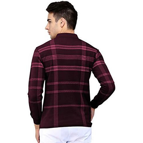 Eyebogler Men's Polo Neck Full Sleeves Wine Milange Printed T-Shirt