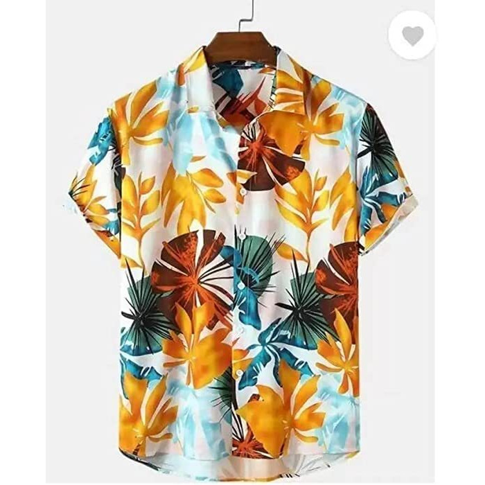 Om Sai Latest Creation Shirt For Men || Rayon Shirts For Men || Tropical Leaf Printed Short Sleeve & Spread Collar Shirts For Boy || Casual, Beach Wear, Festive Shirt For Men. (Xx-Large, Orange)