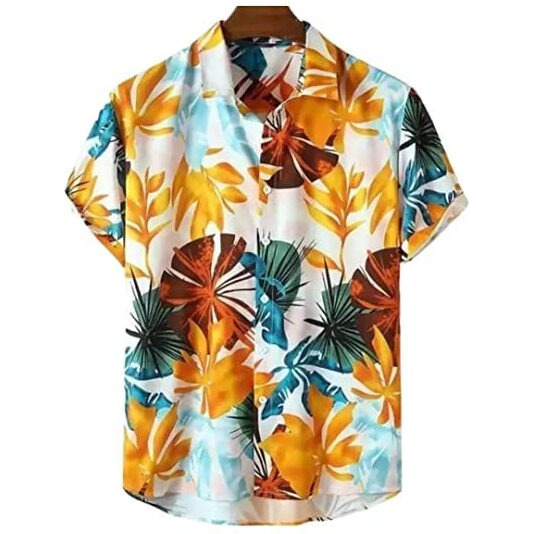 Om Sai Latest Creation Shirt For Men || Rayon Shirts For Men || Tropical Leaf Printed Short Sleeve & Spread Collar Shirts For Boy || Casual, Beach Wear, Festive Shirt For Men. (X-Large, Orange)