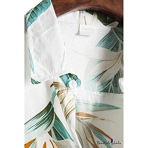 Om Sai Latest Creation Shirt For Men || Rayon Shirts For Men || Tropical Leaf Printed Short Sleeve & Spread Collar Shirts For Boy || Casual, Beach Wear, Festive Shirt For Men. (Medium, White)