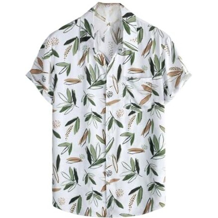 Om Sai Latest Creation Shirt For Men || Rayon Shirts For Men || Tropical Leaf Printed Short Sleeve & Spread Collar Shirts For Boy || Casual, Beach Wear, Festive Shirt For Men. (Large, Whitegreen)