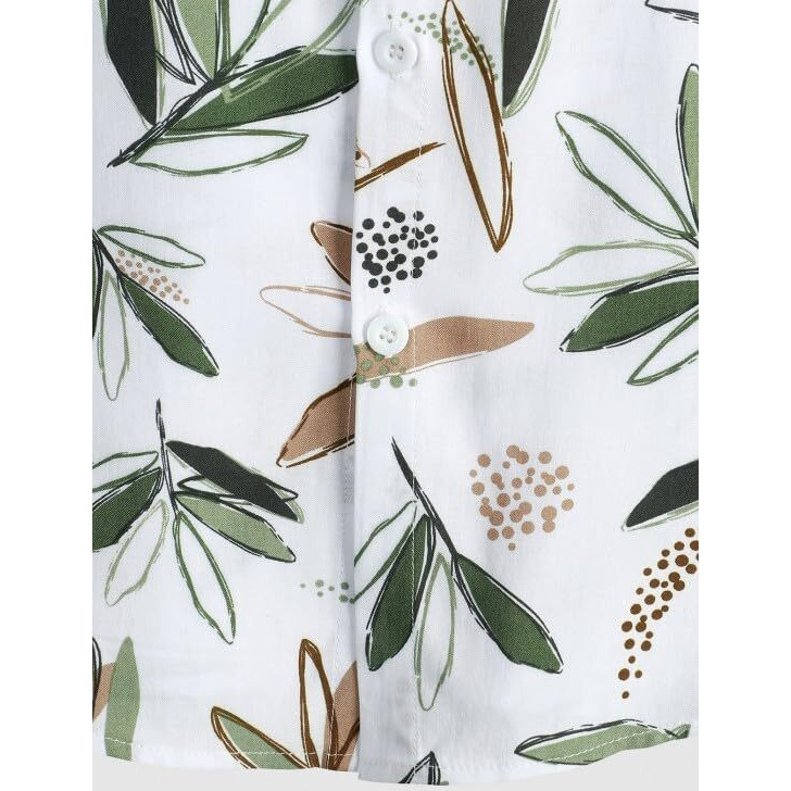 Om Sai Latest Creation Shirt For Men || Rayon Shirts For Men || Tropical Leaf Printed Short Sleeve & Spread Collar Shirts For Boy || Casual, Beach Wear, Festive Shirt For Men. (Large, Whitegreen)