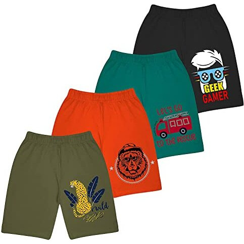 Kyda Kids Boys Cotton Printed Regular Fit Shorts -Multicolor (Pack Of 4) (4 Years - 5 Years, Combo 2)