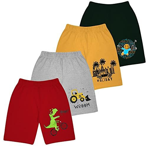 Kyda Kids Boys Cotton Printed Regular Fit Shorts -Multicolor (Pack Of 4) (6 Years - 7 Years, Combo 3)