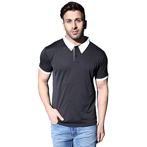 Leriya Fashion Men's T-Shirt | Cotton & Polyester Solid Varsity Inspired Regular Fit T-Shirt For Boys | Polo-Collar Neck | Perfect For Casual | Office | Outing Wear Gift For Men (Large, Black)