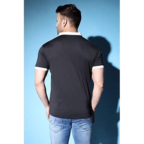 Leriya Fashion Men's T-Shirt | Cotton & Polyester Solid Varsity Inspired Regular Fit T-Shirt For Boys | Polo-Collar Neck | Perfect For Casual | Office | Outing Wear Gift For Men (Large, Black)