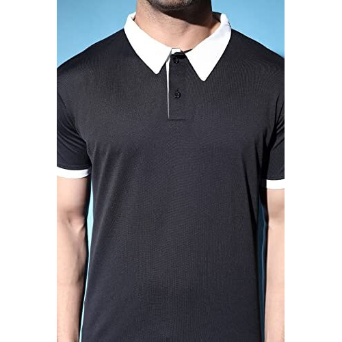 Leriya Fashion Men's T-Shirt | Cotton & Polyester Solid Varsity Inspired Regular Fit T-Shirt For Boys | Polo-Collar Neck | Perfect For Casual | Office | Outing Wear Gift For Men (Large, Black)