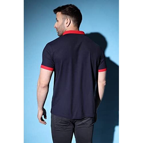 Leriya Fashion Men's T-Shirt | Cotton & Polyester Solid Varsity Inspired Regular Fit T-Shirt For Boys | Polo-Collar Neck | Perfect For Casual | Office | Outing Wear Gift For Men (X-Large, Navy Blue)