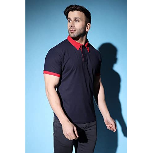 Leriya Fashion Men's T-Shirt | Cotton & Polyester Solid Varsity Inspired Regular Fit T-Shirt For Boys | Polo-Collar Neck | Perfect For Casual | Office | Outing Wear Gift For Men (Xx-Large, Navy Blue)