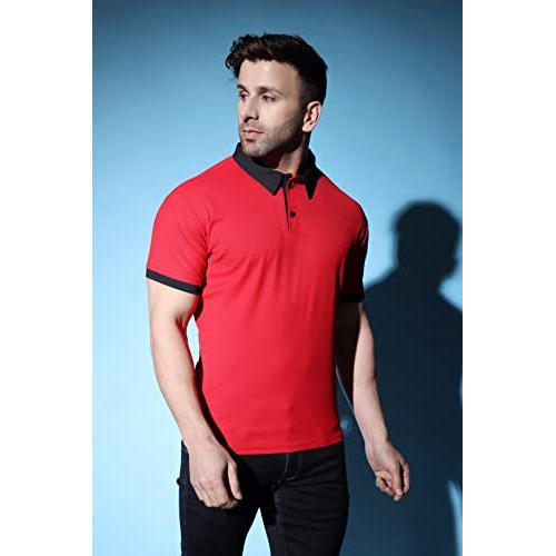 Leriya Fashion Men's T-Shirt | Cotton & Polyester Solid Varsity Inspired Regular Fit T-Shirt For Boys | Polo-Collar Neck | Perfect For Casual | Office | Outing Wear Gift For Men (Xx-Large, Red)