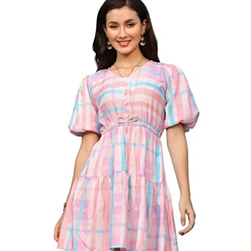 Om Sai Latest Creation Women Rayon Casual Wear Western Maxi Dress Gown For Girl/Women/Ladies (X-Large, Pink)