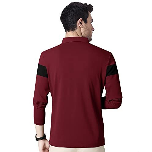 Eyebogler Polo Neck Full Sleeve Printed Casual Men Tshirt Wine Red Black