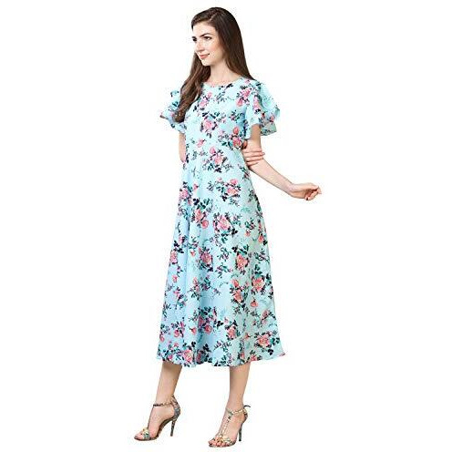 Oomph Women's Western & Fusion Wear Midi Dresses For Women, Beach, Blue - Md57